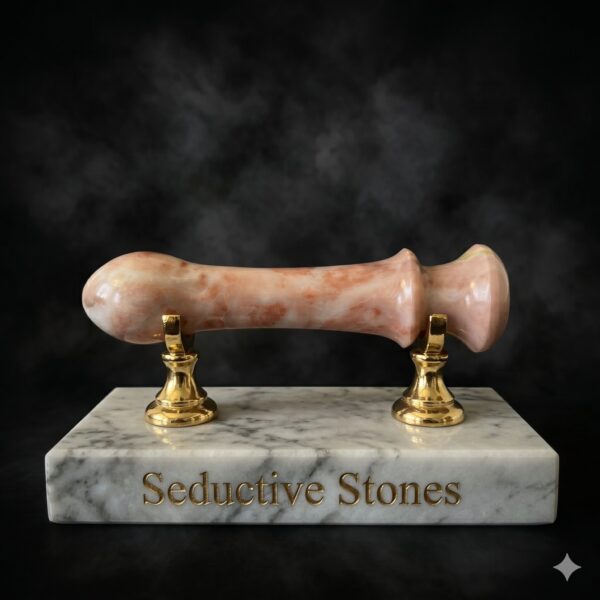 Cherry marble red dildo full view — natural stone luxury sex toy