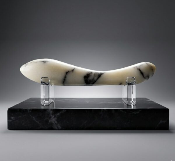 White marble g-spot dildo full view — natural stone luxury sex toy