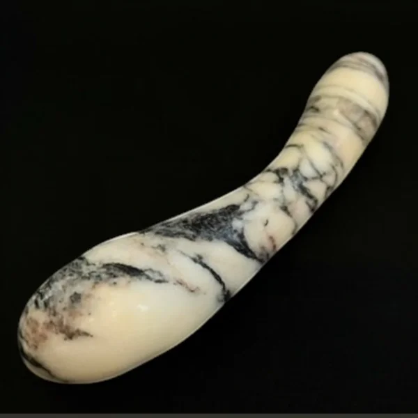 Cream Marble Curved Wand — hand-carved cream Anatolian marble with black banding | Seductive Stones Voluptus Collection