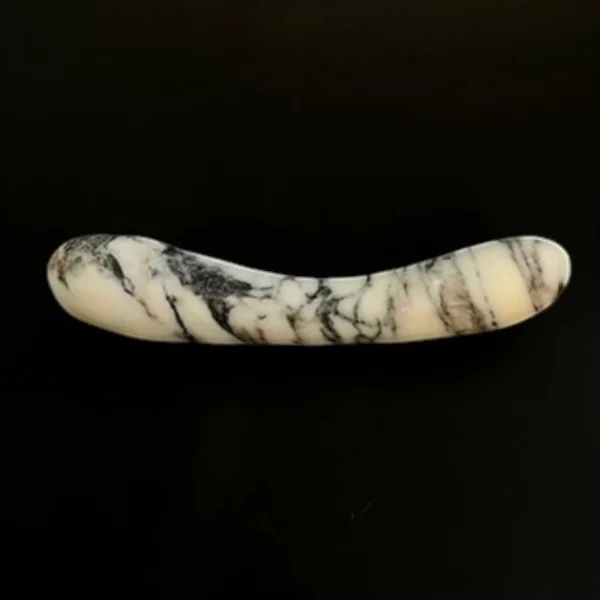 Cream Marble Curved Wand — hand-carved cream Anatolian marble with black banding | Seductive Stones Voluptus Collection