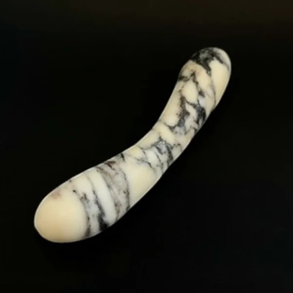 Cream Marble Curved Wand — hand-carved cream Anatolian marble with black banding | Seductive Stones Voluptus Collection