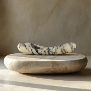 Cream Marble Curved Wand — Voluptus | Seductive Stones Cream Marble Curved Wand — hand-carved cream Anatolian marble with black banding | Seductive Stones Voluptus Collection